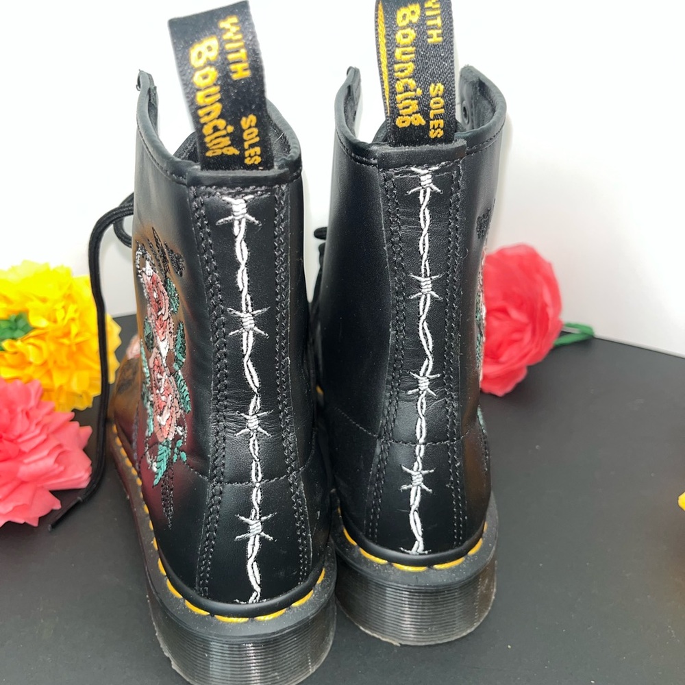 Dr. Martens Black Lace Up Boots with Floral Design